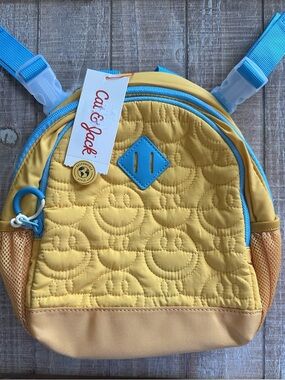 Cat & Jack Yellow Quilted Smiley Kids Backpack with Blue Trim